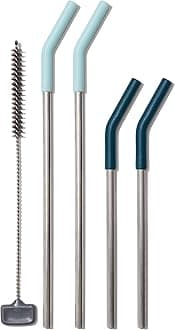 OXO Good Grips Stainless Steel 5 Piece Reusable Straw and Brush Set - Blue/Green