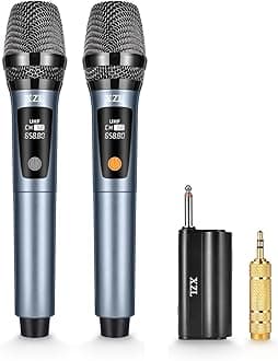 XZL Wireless Microphones, Dual UHF Dynamic Microphone with Rechargeable Long-Distance Receiver, for Karaoke, Home KTV, Speech, Wedding - Navy