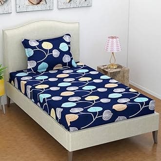 BSB Home Premium Cotton Flat Single Bedsheets with 1 King Size Pillow Covers | Single Bed Breathable | Wrinklefree | Ultrasoft 180 TC Supersoft | 88x60 Inches, 5 x 7 ft | Blue, Polkadot