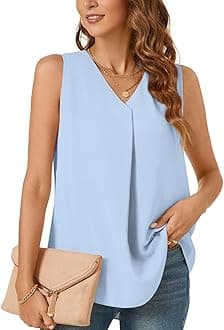 BestbeeWomen's 2025 Summer Tank Tops Dressy Casual Sleeveless Chiffon Blouses V Neck Tunics Cute Business Work Shirts