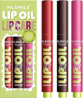 3 Colors Fat Lip Oil Click Slick,Press Lipstick Set,Moisturizing Lip Balm,High Pigment Glow Lip Oil,Red Lipstick for Women,Pigmented Vegan,Lightweight and Glossy Lip Plumper with Coconut Oil