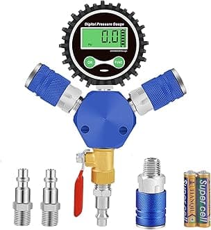 Uharbour Air Manifold with 200 Psi Digital Pressure Gauge, Air Hose Splitter with 1/4" NPT Quick Connector and 1/4" NPT Brass Valve, DIY 4 Tire Inflation System