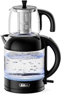 FellerGermany 2200W 2-in-1 Teamaker, 2L Glass Kettle+1L Teapot by German Technology, STRIX, Keep-Warm+Boil-Dry+Overheat, Stainless Steel Teapot Kit, TS288, 2Y Guarantee-UAE Version (Black)