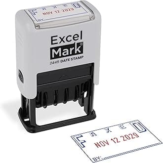 ExcelMark 2445 Date Stamp with Text - Blue and Red Ink (Gray Mount, Faxed)