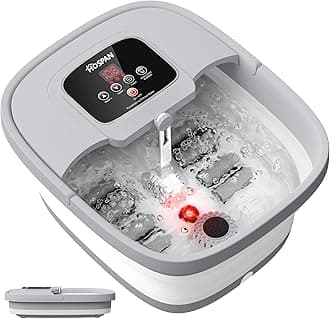 HOSPAN Collapsible Foot Spa with Heat, Bubble, Red Light, and Temperature Control, Foot Bath Massager with 8 Shiatsu Massage Rollers, Pedicure Foot Spa for Relaxation and Stress Relief