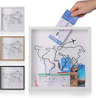 MUXIUNT Travel Adventure Archive Shadow Box for Memories,8&12Inch Concert Travel Ticket Stub Memory Top Loading Shadow Keepsake Box with Slot On Top,Life in a Shadow Box Travel Frame (White, 12x12)