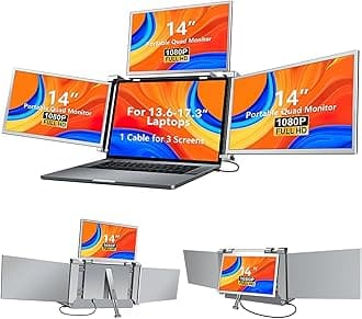 VILVA14 Inch Laptop Screen Extender,FHD 1080P IPS Portable Quad Monitor for 13.6-17.3" Laptops Foldable Monitor，One Cable for Three Displays, Extender Compatible with Wins/Mac(M1 M2 M3