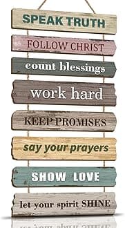 KAIRNE Set of 8 Inspirational Quotes Wall Art, Bible Verse Wood Sign, Christian Wall Art, Motivational Phrase Wall Sign, Positive Hanging Sign for Bedroom Decor