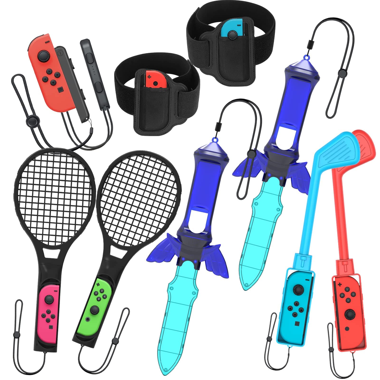 Numskull Nintendo Switch Sports Pack Mega Bundle - Designed For Console Users - Golf Clubs, Arm Bands, Rackets And More - Gamer Controller Accessory