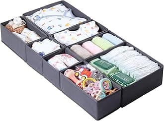 ORLISA 8 Pack Drawer Organisers Foldable Storage Box Fabric Drawer Dividers Wardrobe Storage Organiser for Baby Clothing, Bra, Socks, Ties, Scarf(Grey)