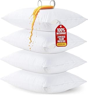 Set of 4 Pillow Protectors with Zipper Queen Size, Bed Bug and Dust Mite Proof Pillow Covers, Ultra Soft Pillow Encasements, Moisture Wicking and Waterproof Pillow Cases by Utopia Bedding (White)