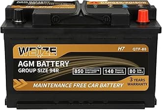 Platinum AGM Battery BCI Group 94R - 12v 80ah H7 Size 94R Automotive Battery, 140RC, 850CCA, 36 Months Warranty, Dimensions 12.4" L x 6.89" W x 7.48" H