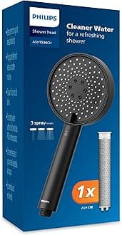 Philips Water Filtration Showerhead, Protection for Hair & Skin, Effectively removes Chlorine and Other Large Particles, Three Spray Modes, 1 Month Filter Capacity, Black