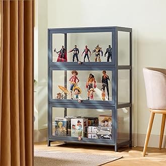 Curio Display Case with glass Cabinet Door,large Flip Door Display Cabinet,Storage Shelves with Acrylic Glass Door,Collectibles Toy Organizers Rack,Glass curio cabinet for Collectibles 80*106cm gray