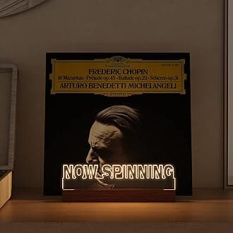 Light up Now Spinning Vinyl Record Stand, Now Playing Ammonite Record Stand, Wooden Acrylic Holder for Vinyl Album Display and Storage with Warm White Color Lights, LED Display Storage Collection Holder