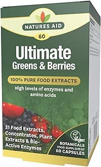 Ultimate Greens & Berries Capsules - Mix of 31 Fruits Berries Vegetables Mushrooms Phytonutrients and Plant Bioactive Enzymes & Amino Acids - Vegan Vegetarian Gluten Free - 60 Supplements