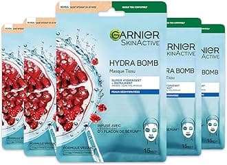 GARNIER Skin Active - Hydra Bomb Fabric Masks Set - Moisturising & Replenishing - Based on Pomegranate & Hyaluronic Acid - Vegan & Cruelty Free - Compostable Fabric - for Dry Skin