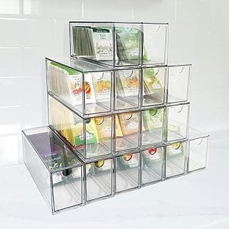 16-Pack Tea Bag Drawers Organizer - 16 Clear Plastic Drawer Tea Bag Holder; Stackable & Portable; Wider Size; Well-Organized Storage for Tea Bags & Kitchen Essentials；High Volume for Tea Enthusiasts