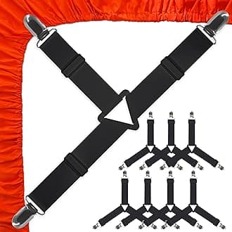 Bed Sheet Holder Corner Straps - 8 pcs Black, Mattress Cover Clips to Hold Sheets in Place, Adjustable Bed Bands, Elastic Fasteners/Grippers/Suspenders Fitted for Bedding, Keepers, Bedsheet Tie Downs