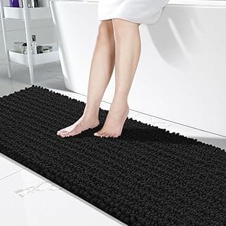 Bathroom Runner Rug 70x24 Inch - Extra Long Non Slip Chenille Bath Mat, Soft & Absorbent, Machine Washable Shaggy Hallway Carpet for Vanity Tub Shower, Black Home Decor Accessories