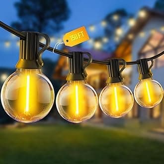 Outdoor Garden String Lights LED 150Ft 45M Festoon Light Mains Powered Outside Lighting Waterproof Shatterproof G40 Bulb Hanging for Balcony Gazebo Patio Party [Energy Class E]