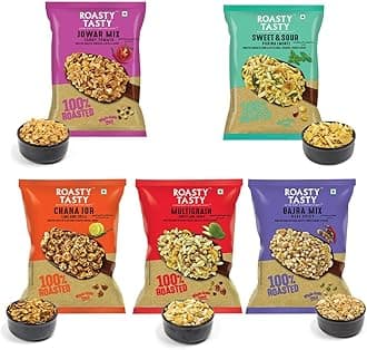 Roasty Tasty Roasted Snacks Millet Namkeen Combo - Palm Oil Free - Trans-Fat-Free Snacks - Non Fried Diet Mixture Items Made With Millets Combo Value Pack - 200G Each X 5 Flavours - 1Kg