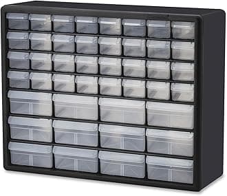 44-Drawer Plastic Drawer Storage Cabinet for Garage Organization, Bead Organizer, Building Bricks Storage, Teacher Toolbox, Makeup Organizer, 20" W x 6" D x 16" H, 10144 Black