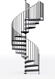 Reroute 36"H Platform 2 Rail Spiral Stair Kit, 60" Dia, 14-2/3'H, Alum Rails, Unassembled