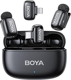 Boyamini Wireless Lavalier Microphone for iPhone/iPad Android Device with 2 Plugs&2 Ultra Mini Mics with 30H Usage, AI Voice Change, Lapel Microphone for Vlog, Streaming, TikTok, YouTube(Black)