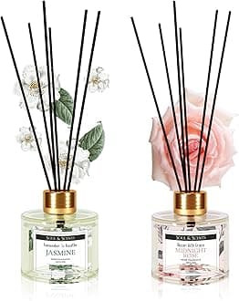 - Soul & Scents Jasmine and Midnight Rose Reed Diffuser Set - 120ml with Free 6 Fiber Reed Sticks Each| Toxin Free & Stress Relief|Long Lasting|Room Freshener for Home, Bedroom & Office| Combo Pack of 2
