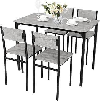 PULUOMIS Dining Table and Chairs Set 4, Breakfast Dining Table and 4 Chairs 5 Piece Dining Room Set, Modern Design for Kitchen Home Bistro Patio Garden, Grey
