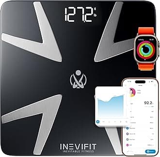 INEVIFIT Smart Body Fat Scale, Highly Accurate Bluetooth Digital Bathroom Body Composition Analyzer, Measures Weight, Body Fat, Water, Muscle, BMI, Visceral Fat & Bone Mass for Unlimited Users