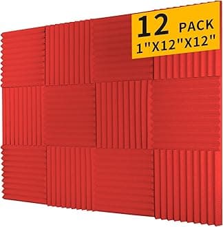 Acoustic Foam Panels 12 Pack 1" x 12"x 12" Saiqiang Red Soundproofing Panels Wedges for Wall Noise Absorbing and Sound-Damping Fire-Resistant Sound Proof for Studio, Gaming Room