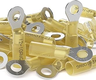AIRIC 12-10 AWG - 1/4" Heat Shrink Ring Terminals, Copper Terminal Connector Ends, Battery Cable End Lugs, Yellow Insulated Electrical Crimp Wiring Connectors, Wire Lug for 12, 10 Gauge Wires, 50 PCS