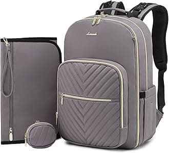 LOVEVOOK Diaper Bag Backpack, Quilted Baby Bag with Changing Pad & Pacifier Holder, Waterproof Travel Diaper Bags for Baby Boys Girls, Stylish and Large Capacity, Purple Grey