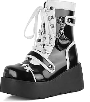 Platform Ankle boots for Women Goth Rave Boots Kawaii Shoes High Heel Round Toe Zipper Wedges Mid Calf Booties