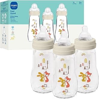9oz Premium Glass Wide Neck Baby Bottle with Medium Flow Breastfeeding-Like Silicone Nipple, Easy to Clean, BPA Free, 2+ Months, Easy Switch Between Breast and Bottle, Made in Europe, 3 Pack