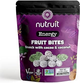 Nutruit Fruit Bites With Cacao & Coconut (Pack of 20) Healthy Fruit Snack, No Added Sugar, Gourmet, Vegan, Gluten Free, Non GMO, Plant Based, High Fiber, Kosher 1.2 oz Premium Packs