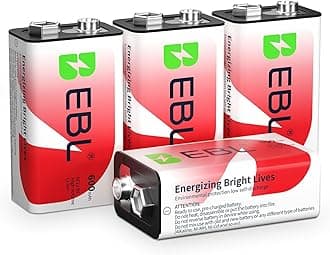 EBL 9V Rechargeable Batteries 9 Volt Lithium ion 600mAh Li-ion Batteries (4-Packs)