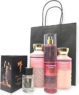 Bath and Body Champagne Toast Trio Gift Set with Fawn Over Me Perfume and Gift Bag