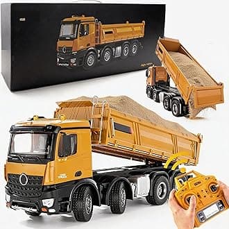 20-Inch Remote Control Dump Truck 12-Channels 1/14 Scale 13 LBS Load Capacity RC Heavy Duty Metal Construction Vehicles Toy for Boys Kids 8y+ 12y+ (8-Wheels)