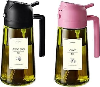 TrendPlain 470ml Olive Oil Spray Bottle - 2 in 1 Olive Oil Dispenser Bottle for Kitchen Accessories - Kitchen Gadgets, For Air Fryer - with Stickers, Light Blocking - Black & BubblegumGlobal Recycled StandardGlobal Recycled StandardGlobal Recycled Standard