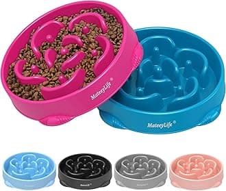 MateeyLife Large Slow Feeder Dog Bowls 2PCS, Anti-Choking Puzzle Dog Food Bowls, Anti-Slip Interactive Feeding Slow Down Eating, Bloat Stop Maze Dishes for Large Breeds 4 Cups Purple&DarkBlue