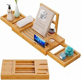 Yirilan Bamboo Bathtub Tray, Expandable Bathroom Tray, Waterproof Tray Caddy, Perfect Bath Caddy for Home Spa, Gift for Loved Ones, Bamboo