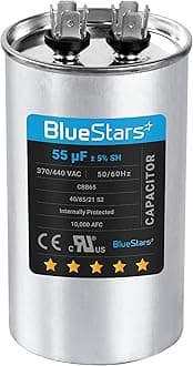 [UL Listed] BlueStars 55 uF MFD 370/440VAC CBB65 Round Run Start Capacitor Replacement Part - Fit for AC Motor Run or Fan Start and Cool or Heat Pump Air Conditioner