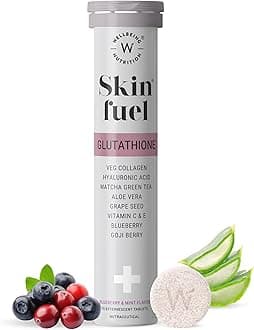 Wellbeing Nutrition Skin Fuel | Glutathione & Collagen Tablets | Skin Glow and Radiance for Men & Women | Hyaluronic Acid, Grape Seed, Vitamin E (15 Effervescent Tablets) Pack of 1