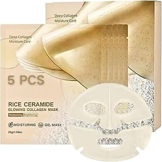 5PCS Rice Glow Collagen Mask - Glass Skin Face Mask - Overnight Collagen Face Mask - Hydrating Co llagen Facial Masks for Lifting & Tightening, Anti-Aging, Anti Wrinkle, Korean Skin Care