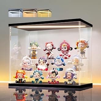 LANSCOERY Clear Acrylic Display Case with Light, Assemble 3 Tier Display Box Stand with Black Base, Dustproof Protection Showcase for Collectibles Memorabilia Figurines (11.8x6.3x9.4inch; 30x16x24cm)