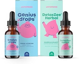 JoySpring Genius Drops & DetoxZee Herbal Bundle | Kids Vitamins Naturally Sourced, Non-GMO, Non-Alcoholic Liquid Formula, Immunity Health Support | Vegan & Vegetarian Supplements
