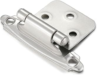 10 Pack (5 Pair) Brushed Satin Nickel Self-Closing Cabinet Hinges for Flush Mount Kitchen Cabinet Door, 1/2" Overlay (Variable) Face Frame Semi-Concealed Hinges